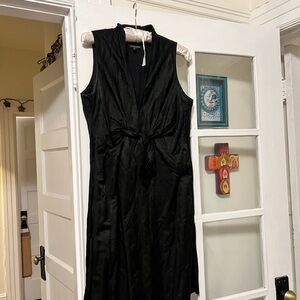 Eileen Fisher Black Sleeveless Midi Dress with Twist Front